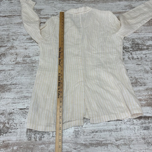 Cynthia Rowley Sz Medium 100% Linen Blazer Jacket Ivory Yellow Flip Pocket - Picture 8 of 14